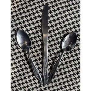 Utica Stainless China Cameo Rose Flatware 2 Spoons 1 knife, Lot 3, Vintage MCM